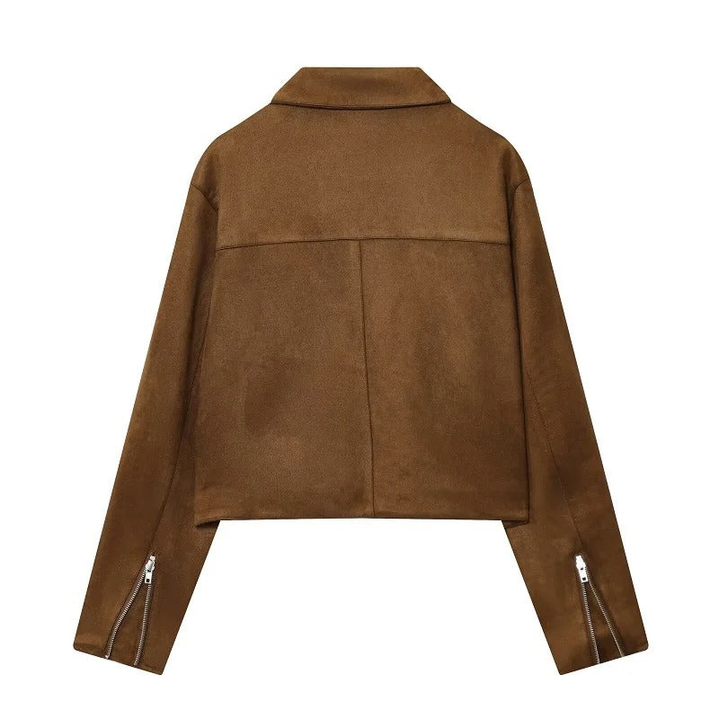 Chaqueta de Piel Marrón con Cremallera