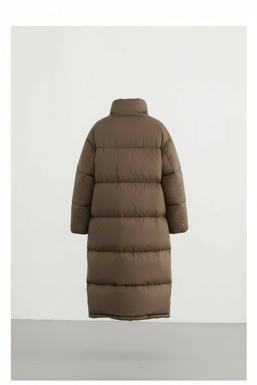 Chaquetón Largo de Plumas Marrón
