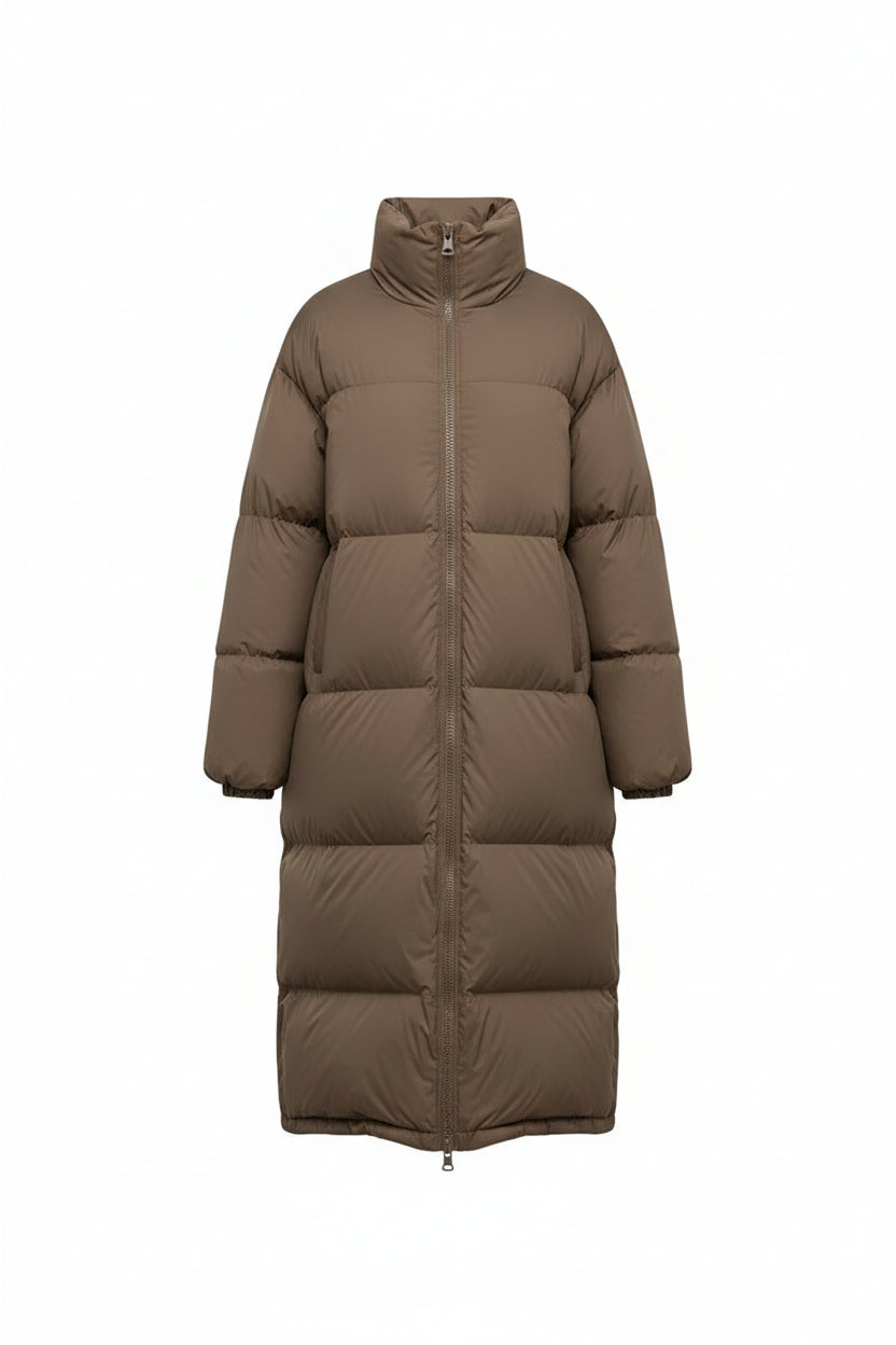 Chaquetón Largo de Plumas Marrón