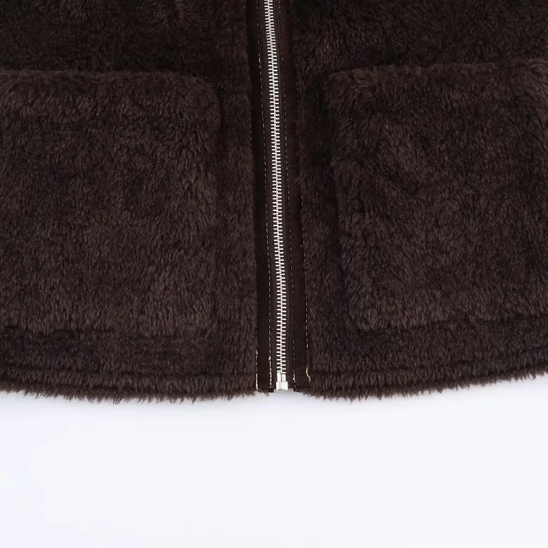 Chaqueta de Borrego con Cremallera Marrón