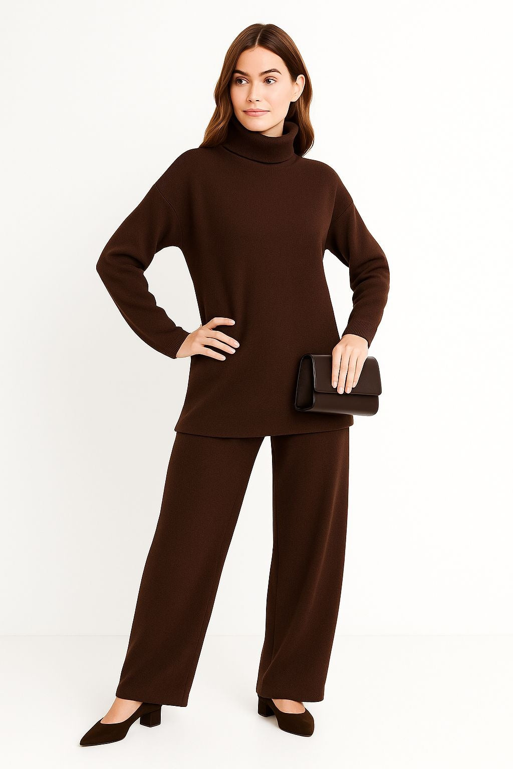 Conjunto ROMA — Dos piezas formadas por jersey de cuello vuelto y pantalón.