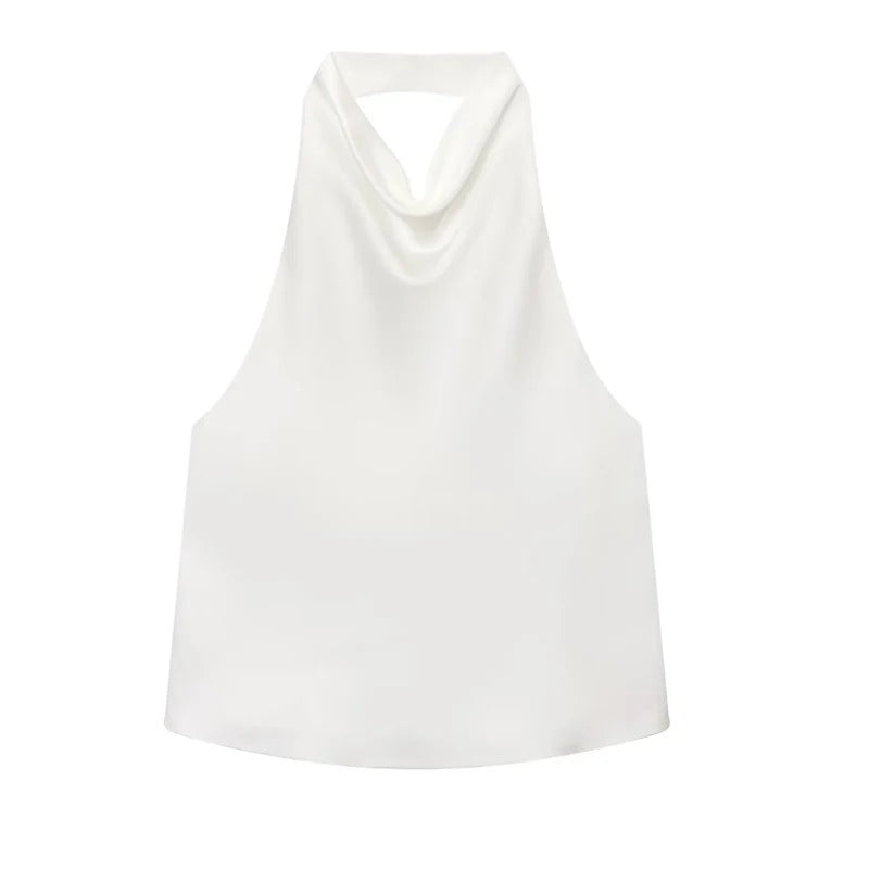 Top Halter Satinado sin Hombros