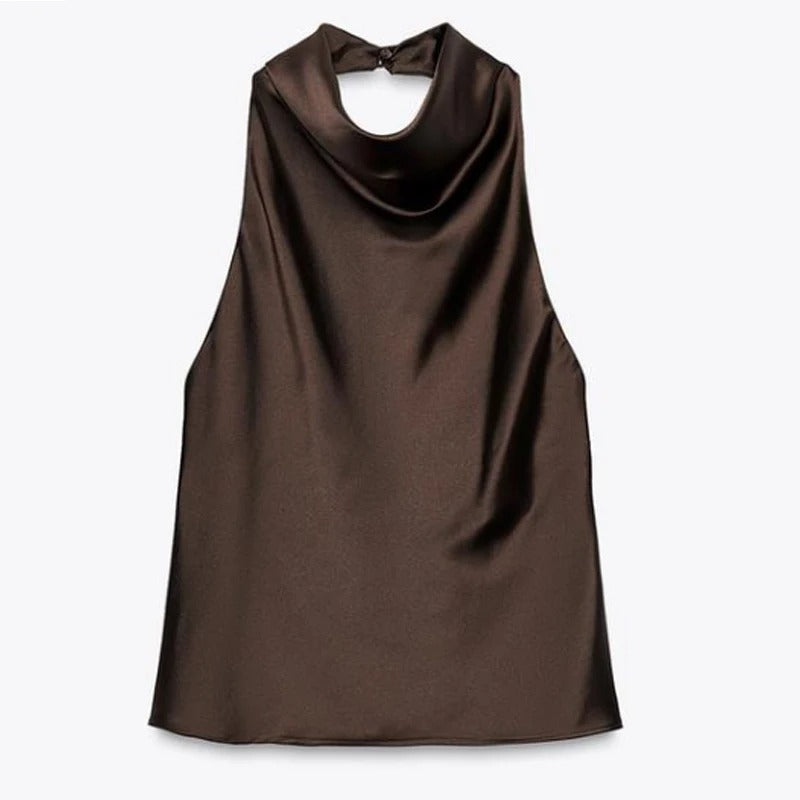 Top Halter Satinado sin Hombros
