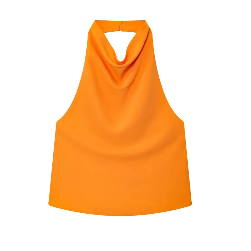 Top Halter Satinado sin Hombros