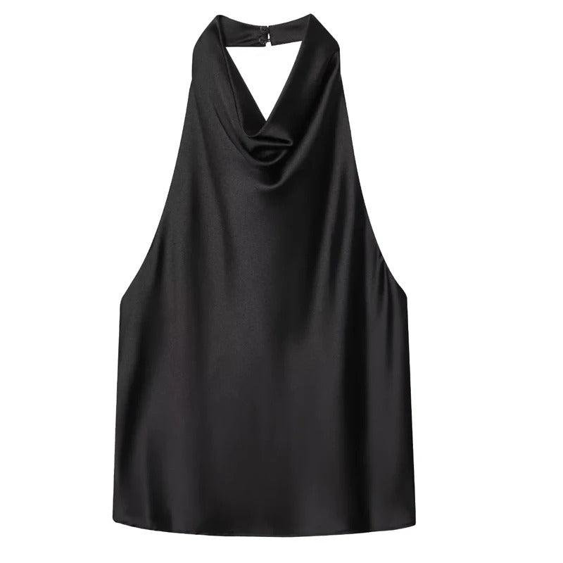 Top Halter Satinado sin Hombros