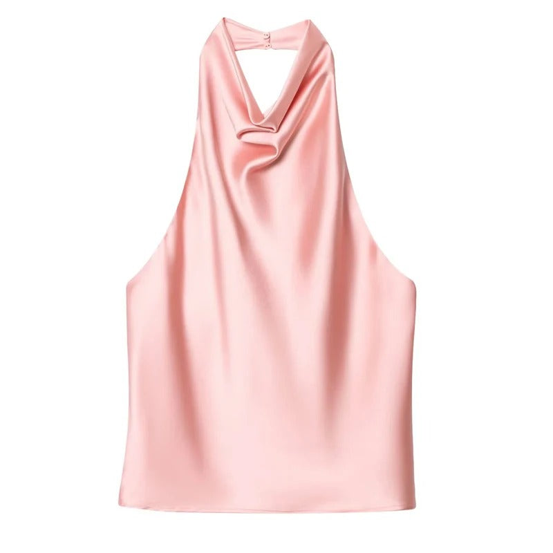 Top Halter Satinado sin Hombros
