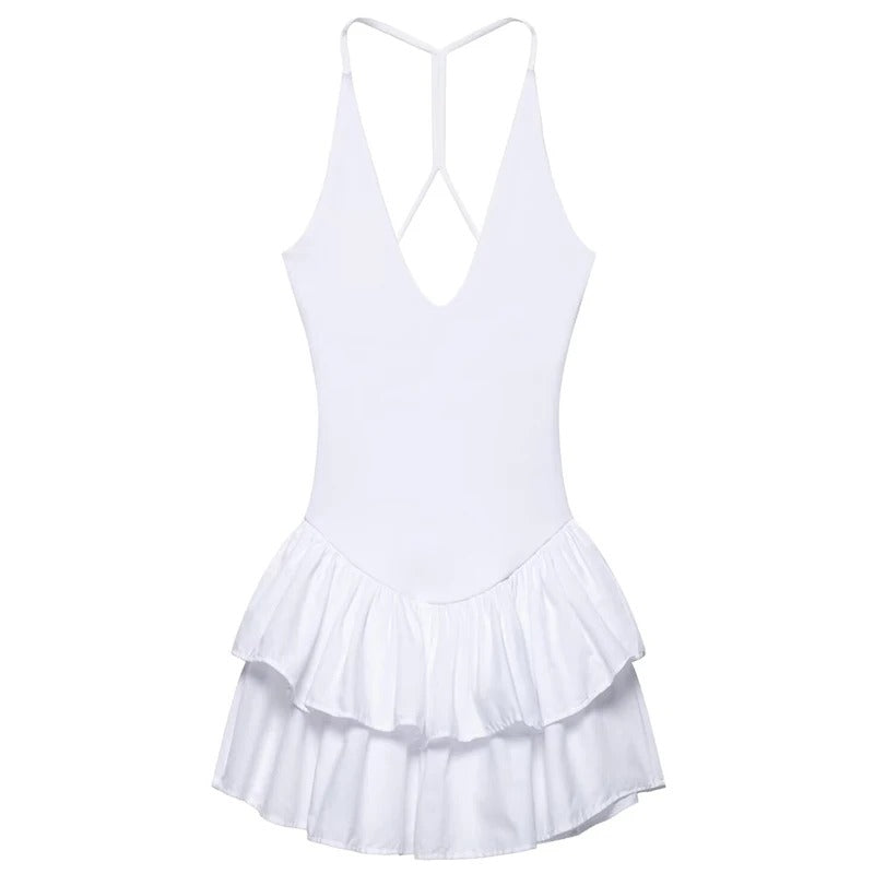 Vestido Corto Rosa con Volantes