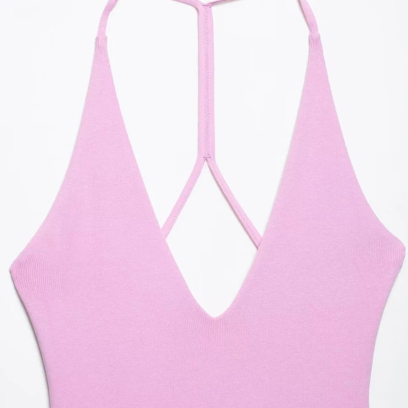 Vestido Corto Rosa con Volantes